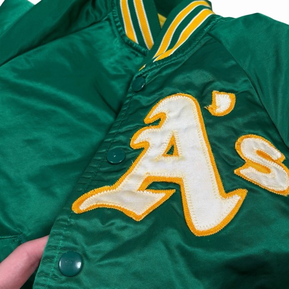VTG MLB OAKLAND A's Athletics KIDS Starter Satin Bomber Jacket Sz‎ M - Picture 6 of 15